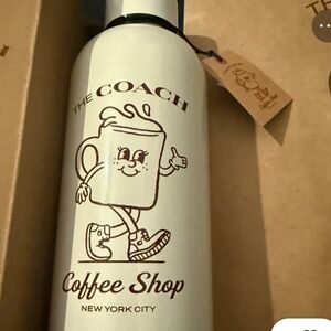 NWT Coach Coffee Shop Stainless Mug Bottle Brown Still Sealed